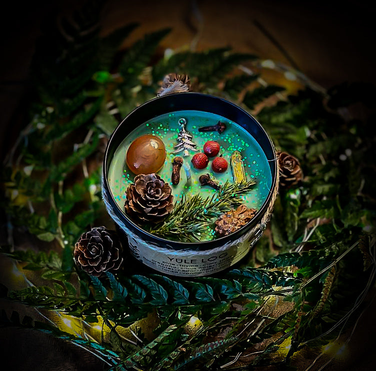 YULE LOG | Crystal Infused & Decorated Scented Candle