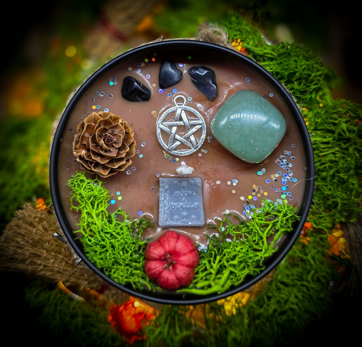 BOOK OF SHADOWS Crystal Infused and Decorated Candle