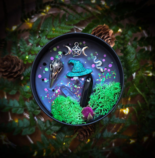 COVEN Crystal Infused and Decorated candle