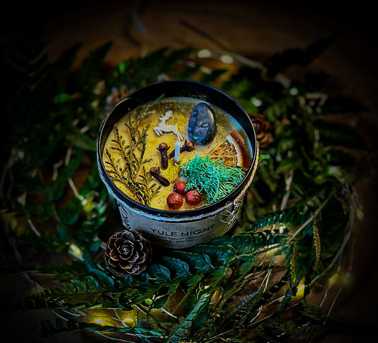YULE NIGHT CANDLE | Crystal Infused & Decorated Scented Candle
