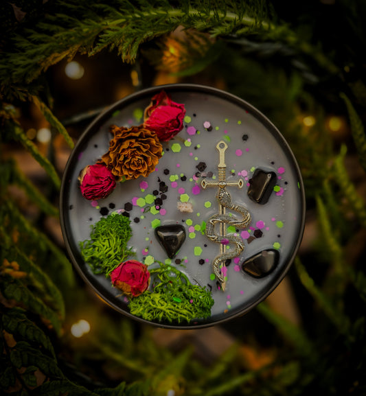 COVEN Crystal Infused and Decorated candle