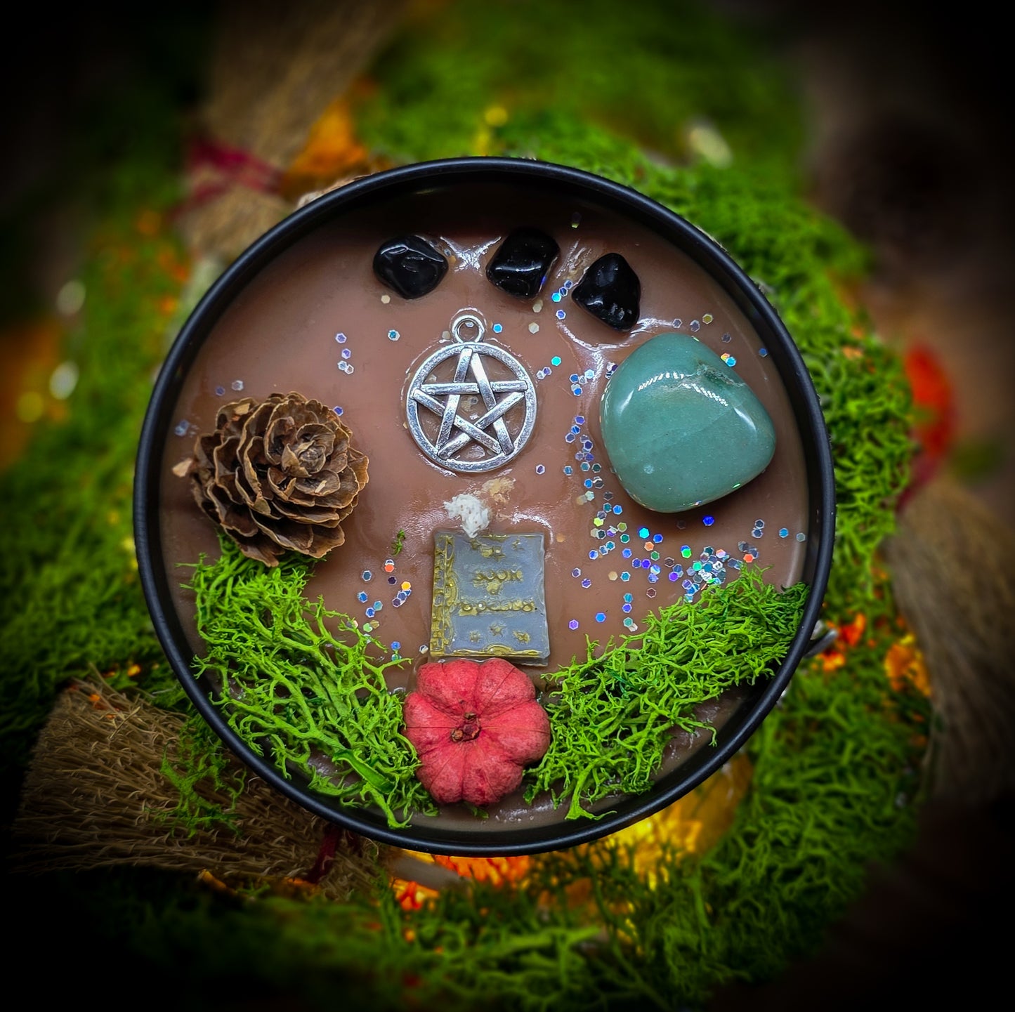 BOOK OF SHADOWS Crystal Infused and Decorated Candle