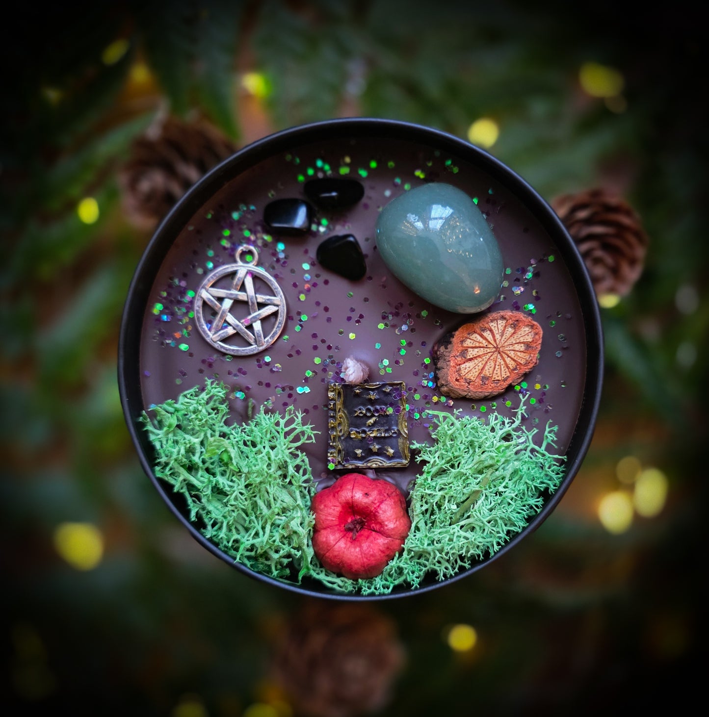 BOOK OF SHADOWS Crystal Infused and Decorated Candle