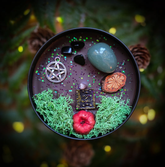 BOOK OF SHADOWS Crystal Infused and Decorated Candle