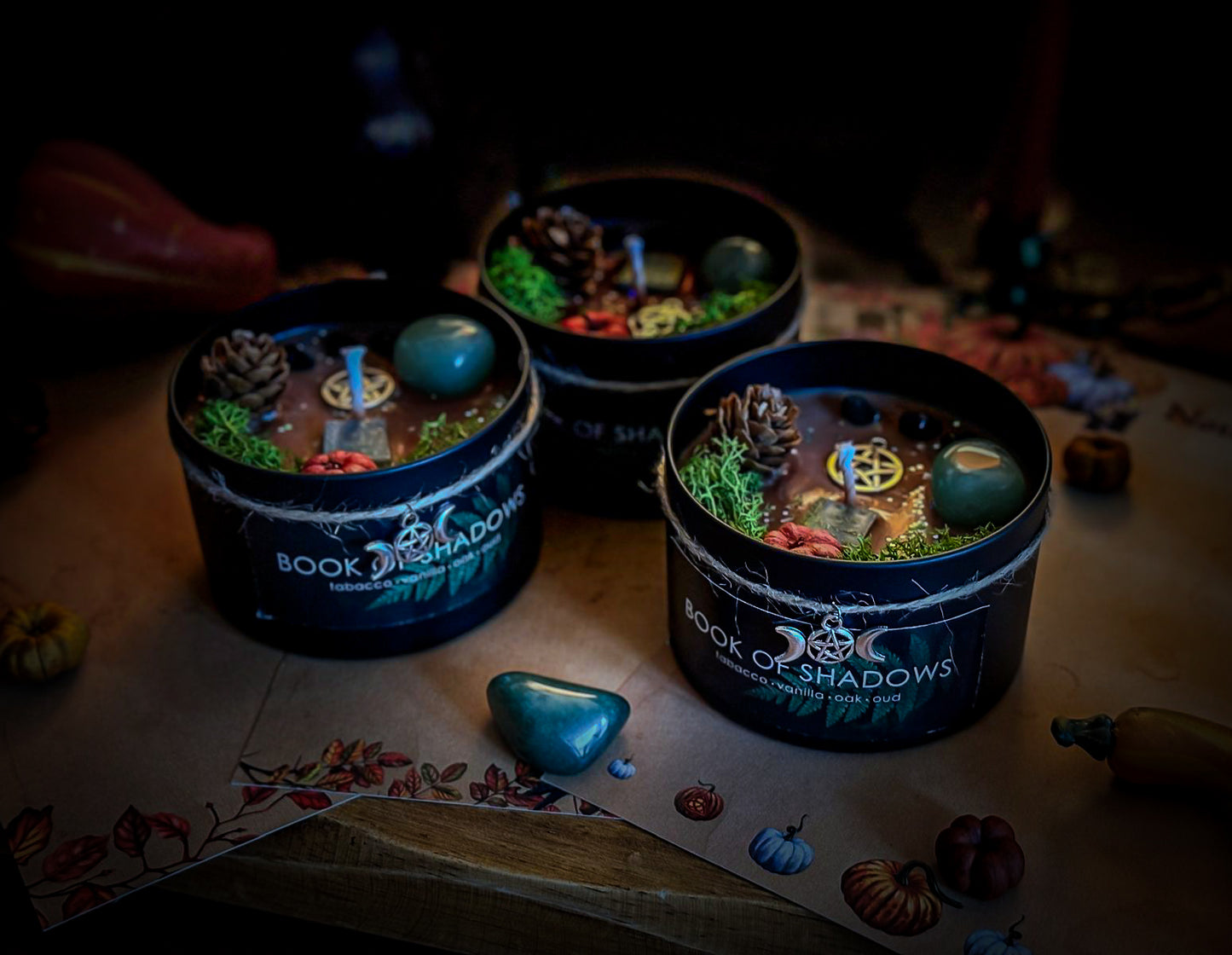BOOK OF SHADOWS Crystal Infused and Decorated Candle