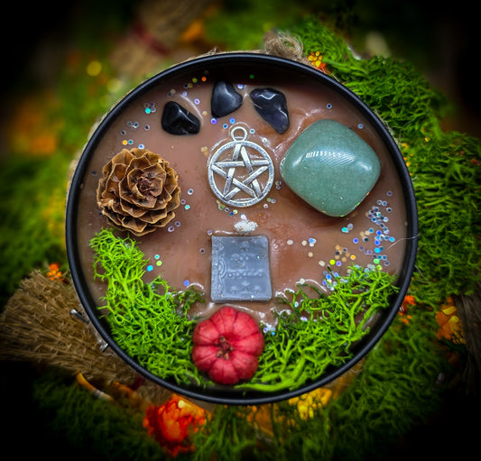 BOOK OF SHADOWS Crystal Infused and Decorated Candle