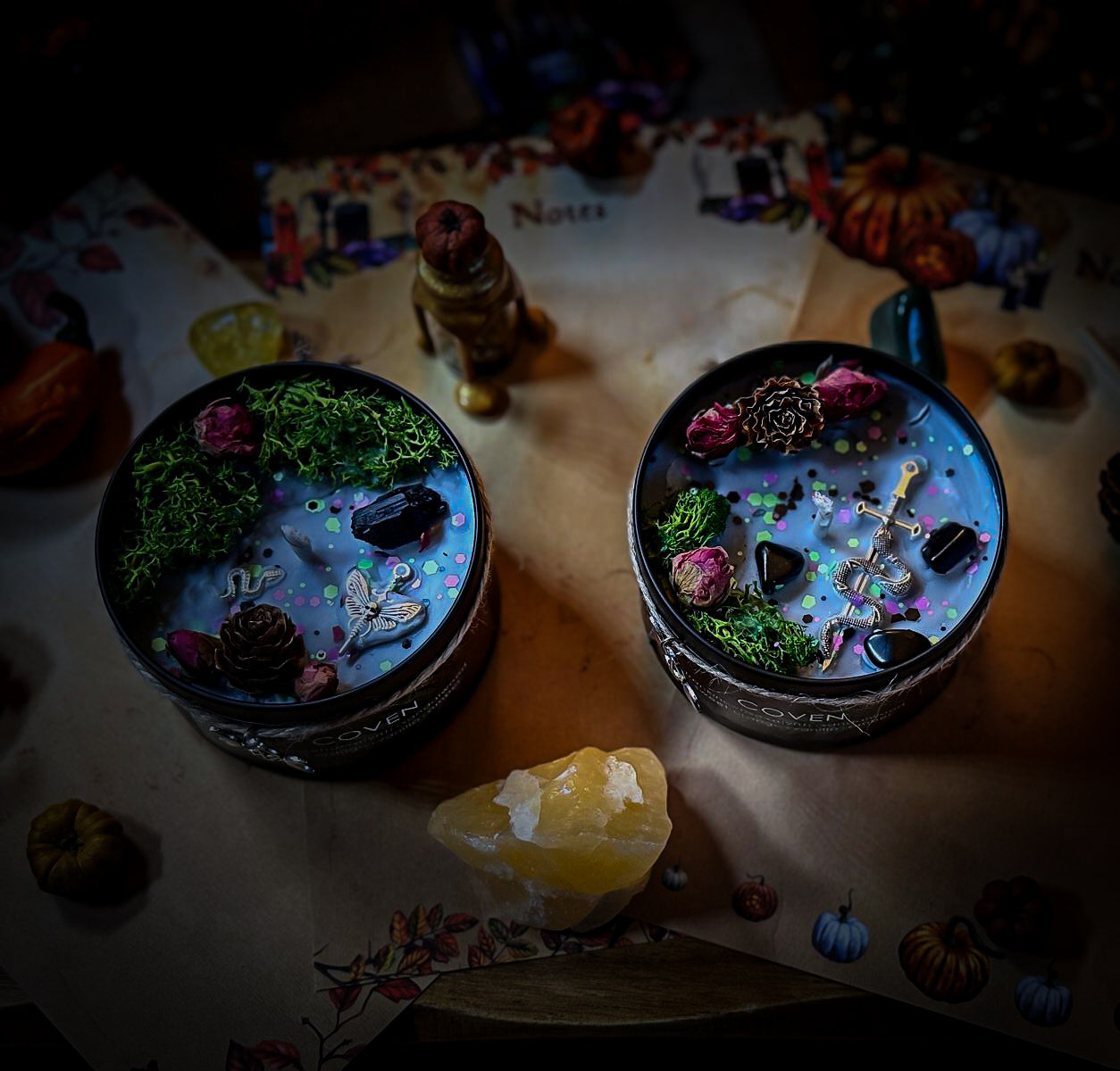 COVEN Crystal Infused and Decorated candle