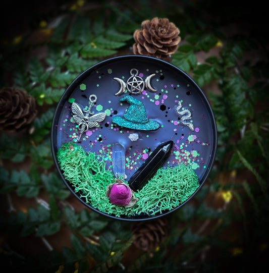 COVEN Crystal Infused and Decorated candle