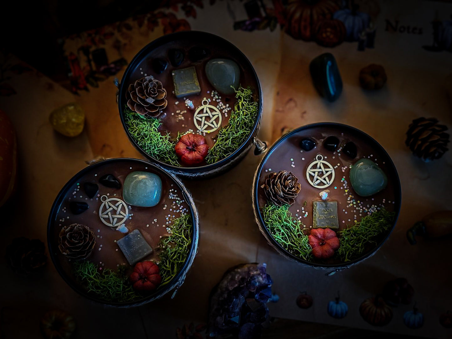 BOOK OF SHADOWS Crystal Infused and Decorated Candle