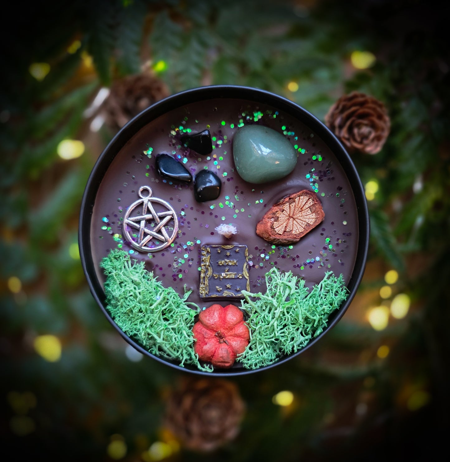 BOOK OF SHADOWS Crystal Infused and Decorated Candle