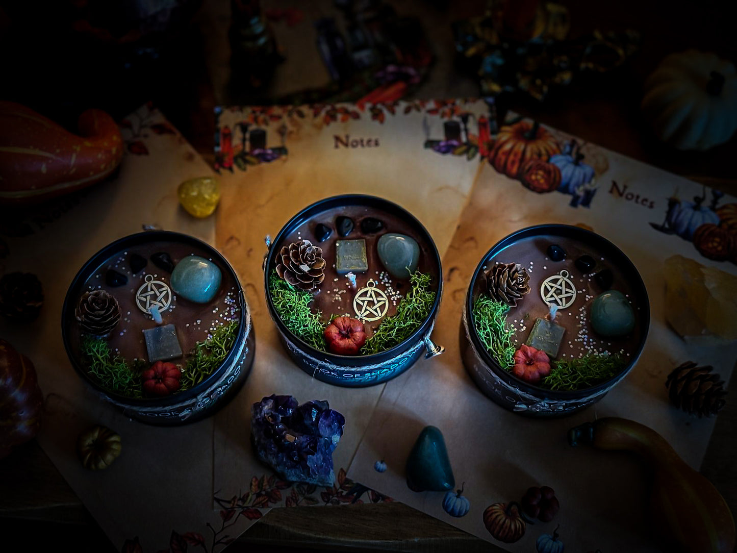 BOOK OF SHADOWS Crystal Infused and Decorated Candle