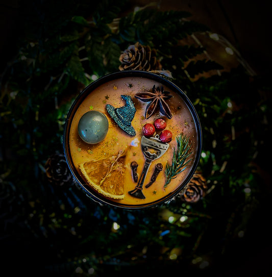 MIDNIGHT SPARKLING BREW| Crystal Infused & Decorated Scented Candle