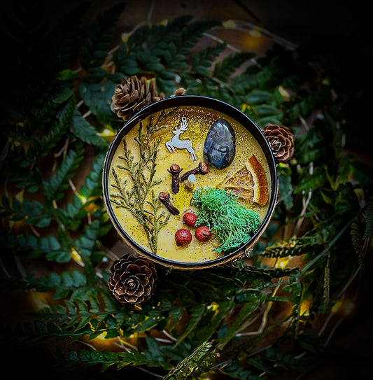 YULE NIGHT CANDLE | Crystal Infused & Decorated Scented Candle