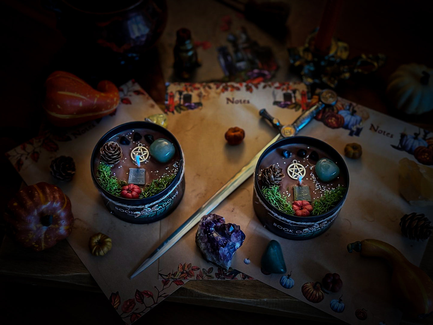 BOOK OF SHADOWS Crystal Infused and Decorated Candle