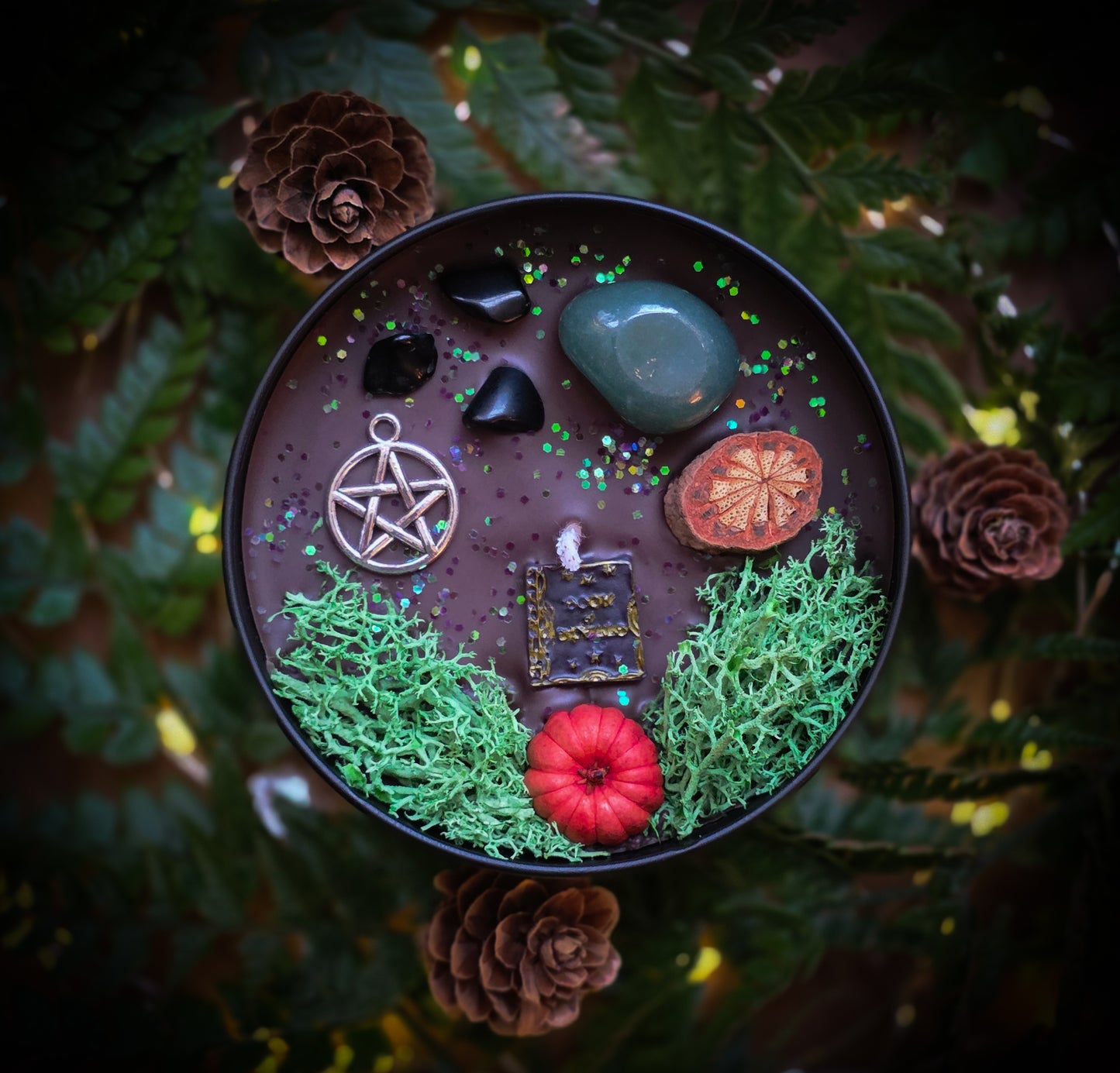 BOOK OF SHADOWS Crystal Infused and Decorated Candle