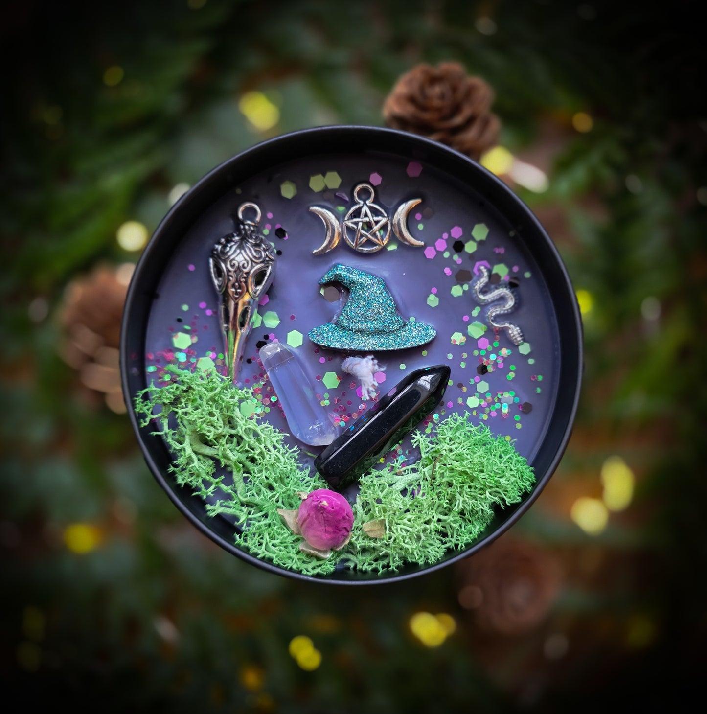 COVEN Crystal Infused and Decorated candle