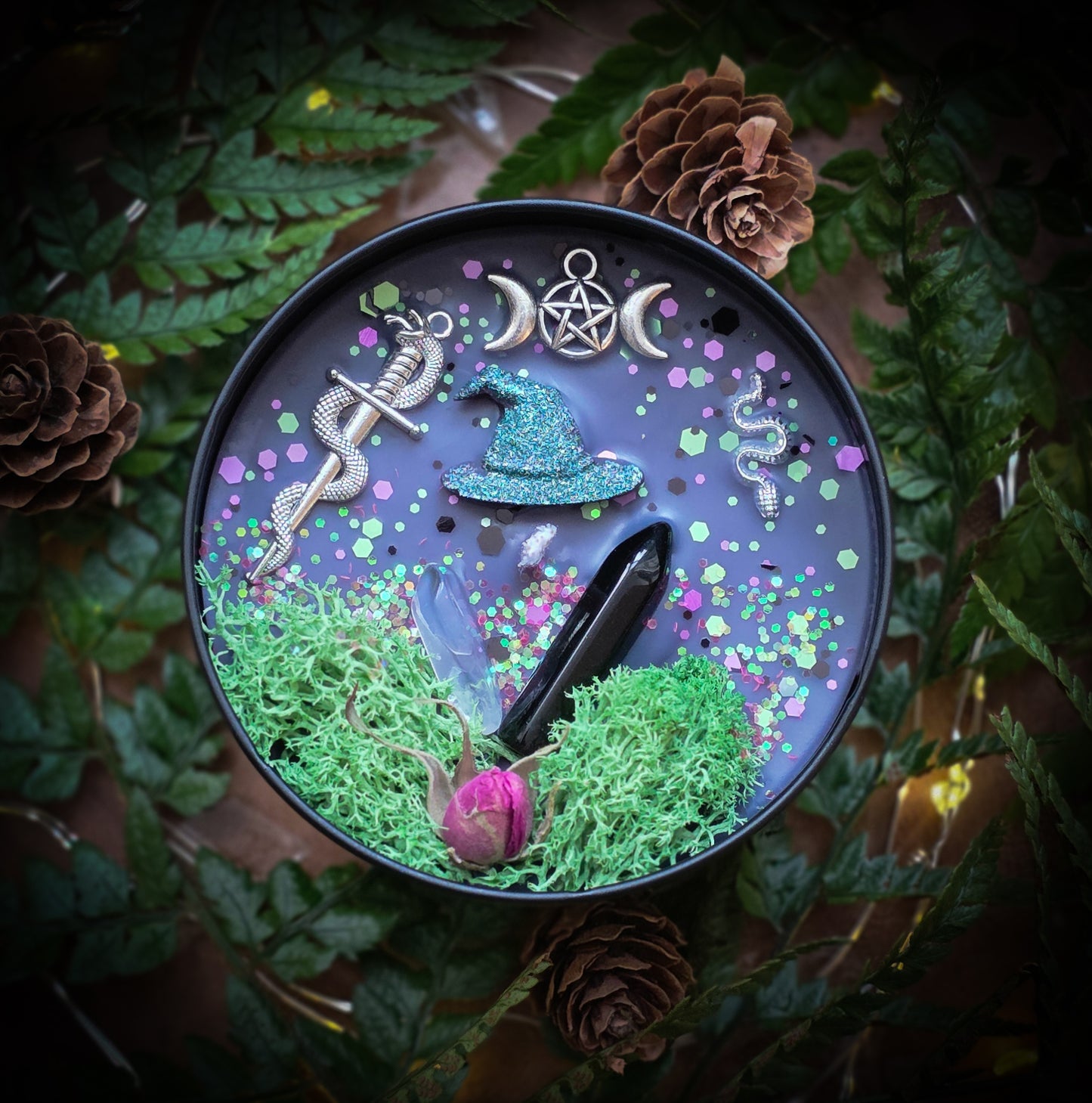 COVEN Crystal Infused and Decorated candle